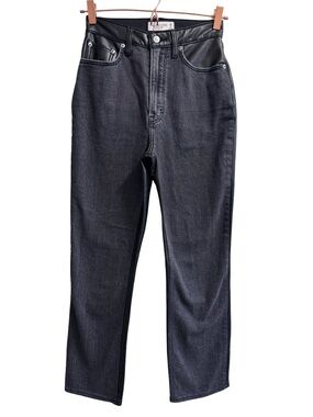 Abercrombie & Fitch Curve Love Mixed Fabric Ultra High Rise Ankle Straight Jean